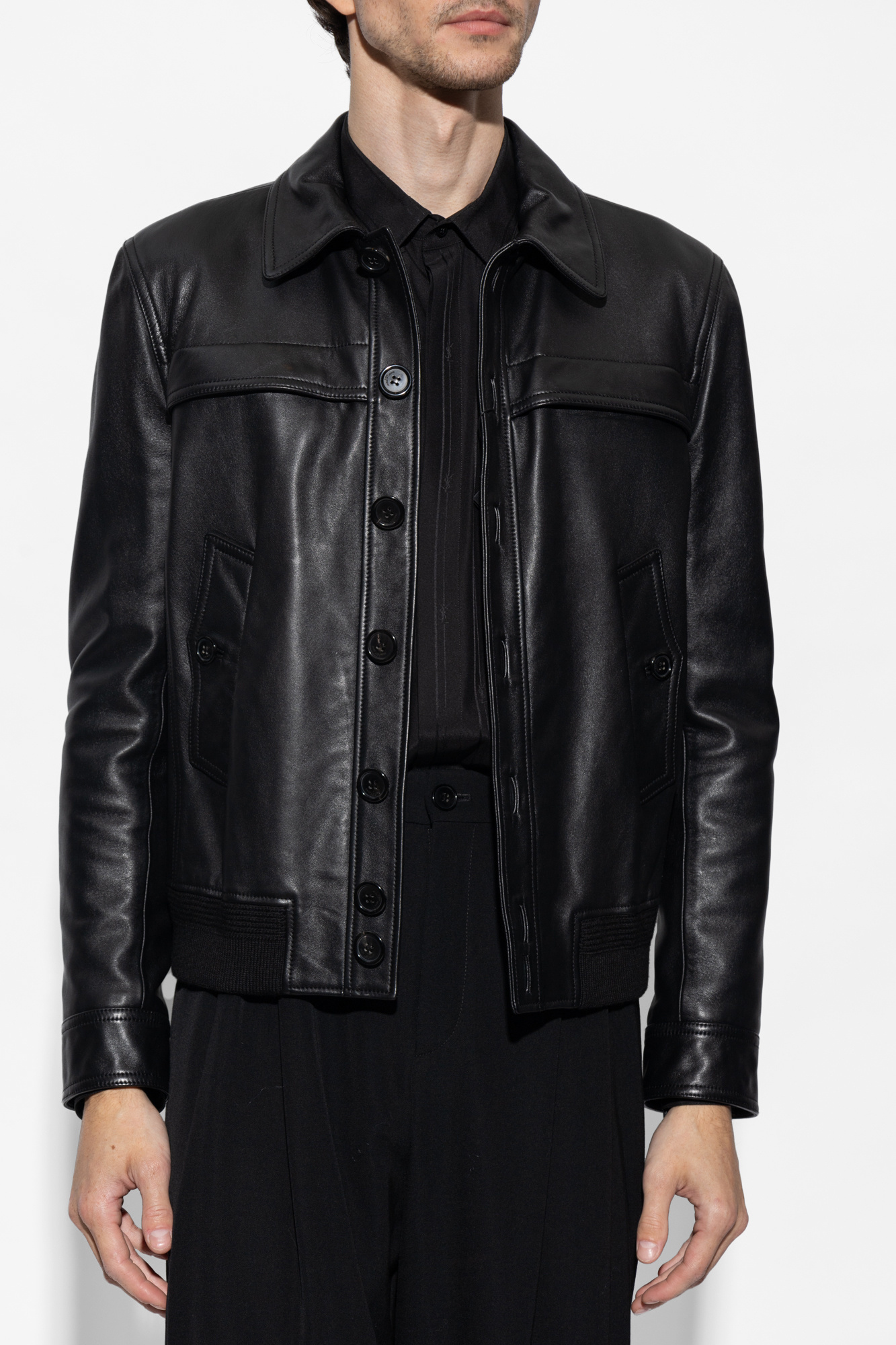 Mens ysl leather on sale jacket